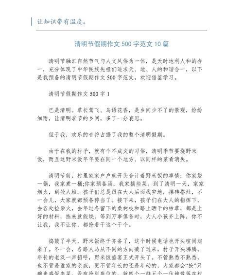 我特殊的清明长假作文