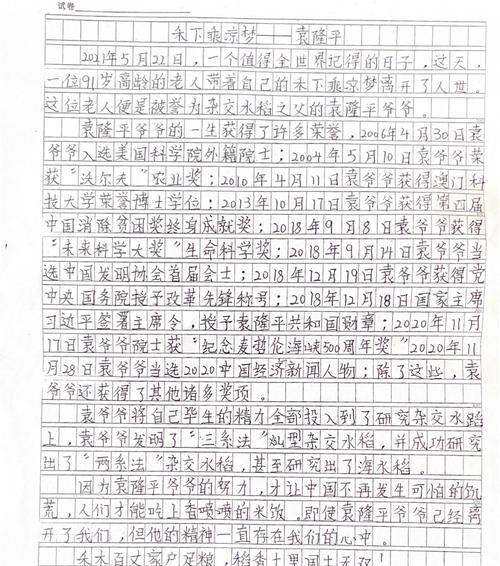 清明忆袁隆平作文